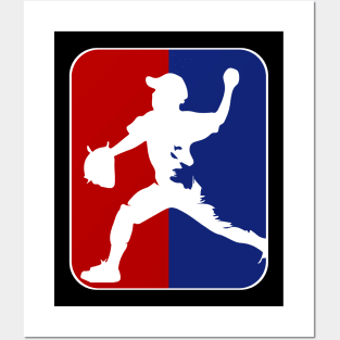 Blue red baseball silhouette Posters and Art